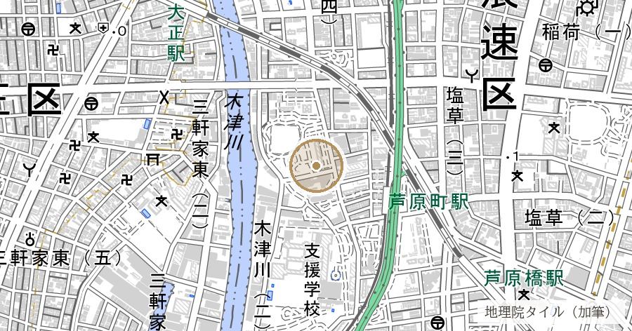 難波島跡（木津川に消えた中州・月正島）の位置を示す地図