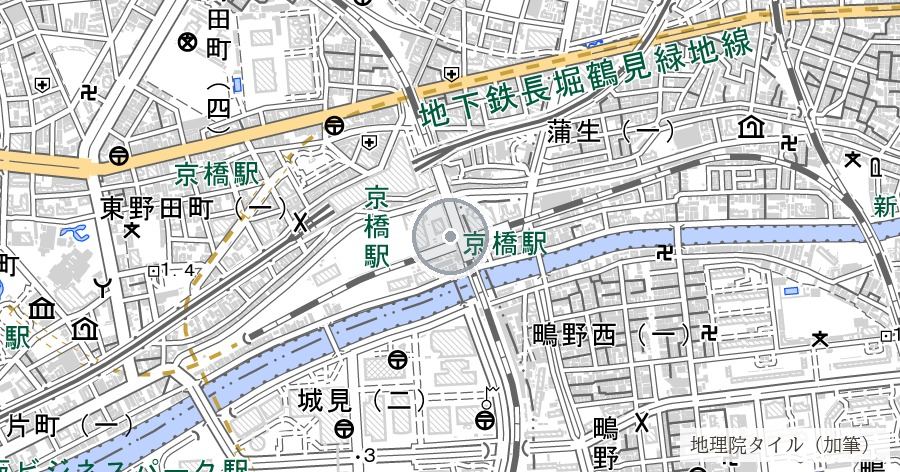 京橋駅空襲被爆地(慰霊碑)の位置を示す地図