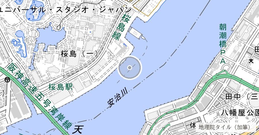 第5回大阪大空襲の被災域（此花・福島・西淀川・城東）の位置を示す地図