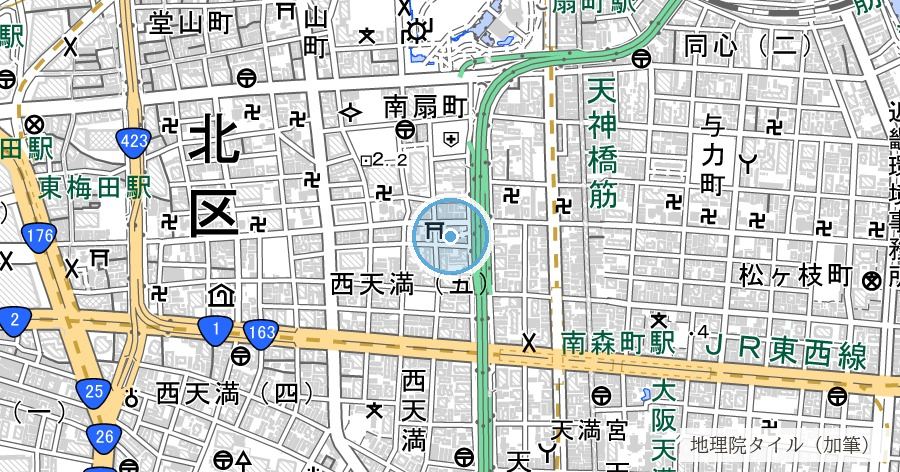 天満堀川跡(阪神高速守口線下)の位置を示す地図