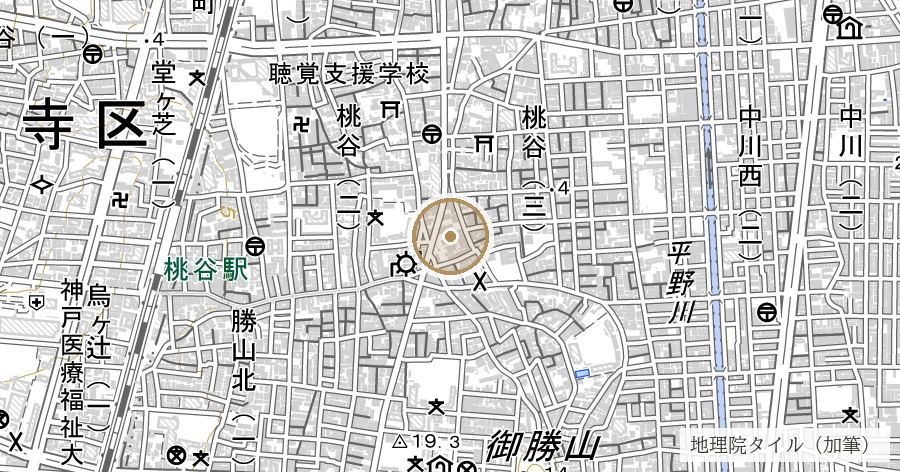 つるのはし跡（猪甘津の橋）の位置を示す地図