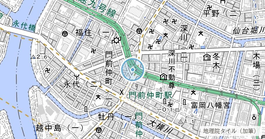 油堀川跡（油堀川公園）の位置を示す地図